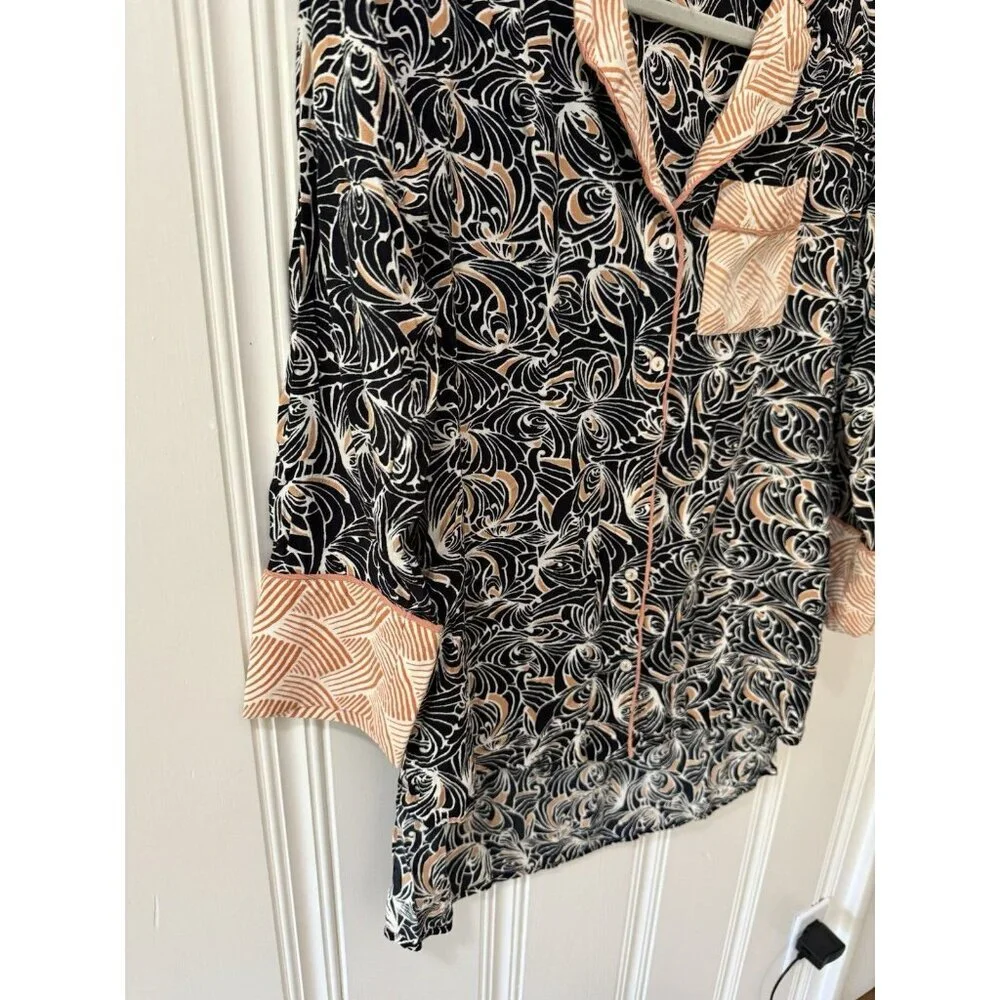 Anthropologie‎ Mix Print Pajama Top XXS Black women’s button up